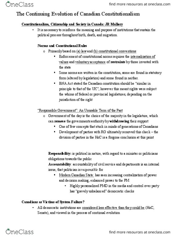 POLI 221 Lecture Notes - Lecture 1: Constitution Act, 1982, Primary And Secondary Legislation, Constitutionalism thumbnail