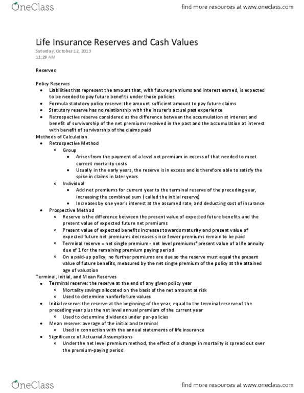 MTHEL131 Chapter Notes -Life Insurance, Life Annuity, Term Life Insurance thumbnail