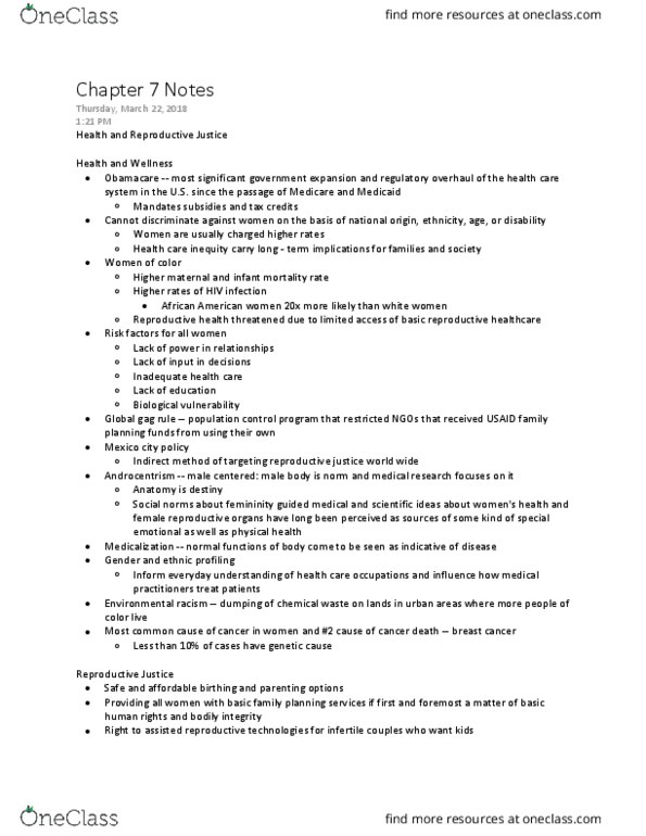 WOMS201 Chapter Notes - Chapter 7: United States Agency For International Development, Eugenics, Patient Protection And Affordable Care Act thumbnail