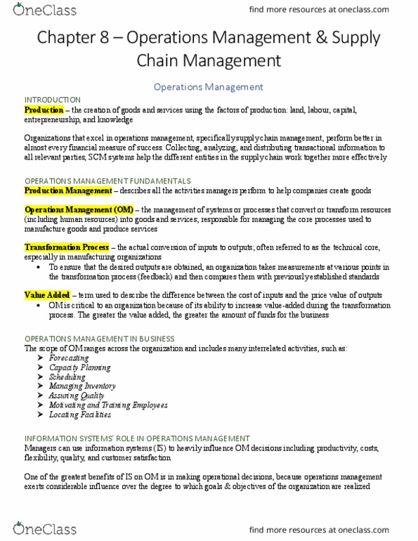 COMM-5121EL Chapter Notes - Chapter 8: Business Process, Uptodate, Operations Management thumbnail