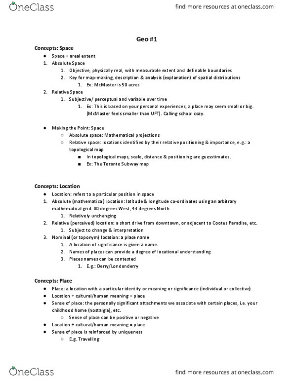 GEOG 1HA3 Lecture Notes - Lecture 1: Topological Map thumbnail