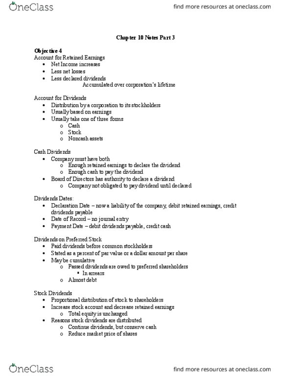 ACG 2021 Lecture Notes - Lecture 22: Retained Earnings, Issued Shares, Stock Split thumbnail