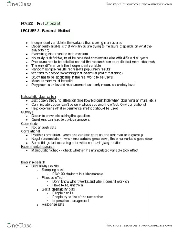 PSY100Y5 Lecture Notes - Social Desirability Bias, Axon Hillock, Axon Terminal thumbnail