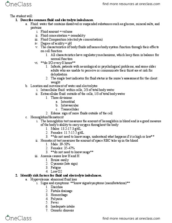 NURS-B - Nursing NURS-B 244 Lecture Notes - Lecture 1: Shortness Of Breath, Turgor Pressure, Fluid Compartments thumbnail