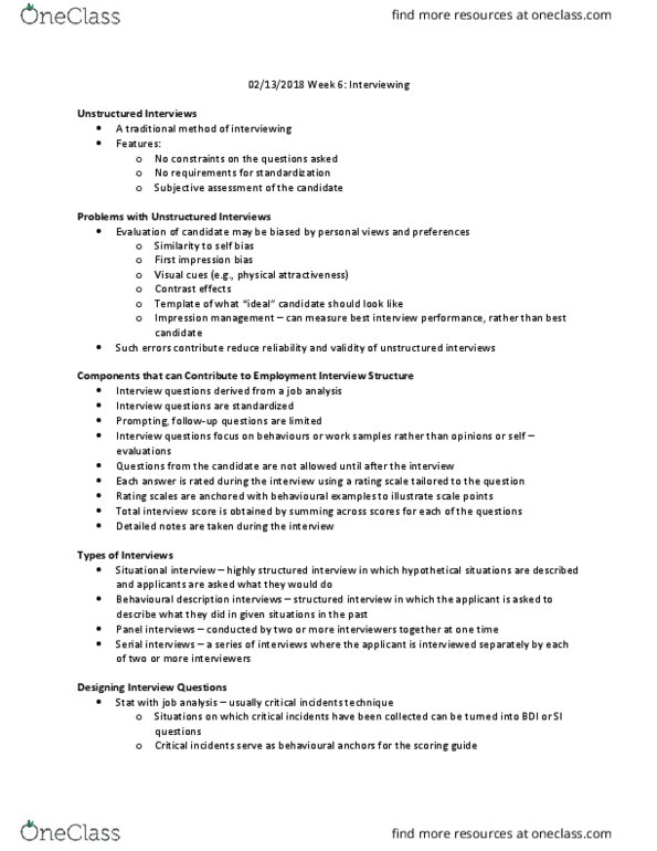 PSYC 3460 Lecture Notes - Lecture 6: Impression Management, Job Analysis, Physical Attractiveness thumbnail