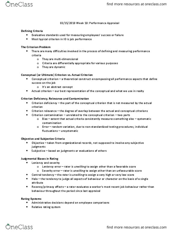 PSYC 3460 Lecture Notes - Lecture 10: Job Analysis, Central Tendency, Job Performance thumbnail