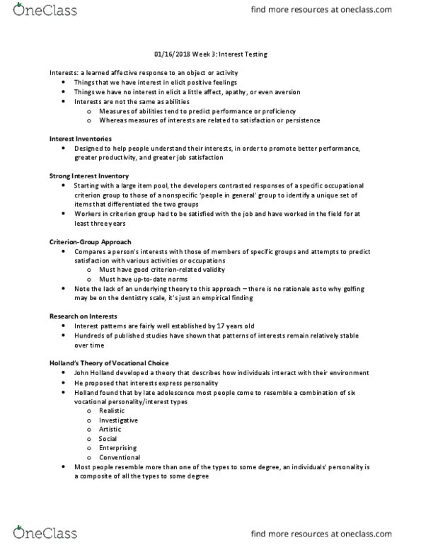 PSYC 3460 Lecture Notes - Lecture 3: Uptodate, Job Satisfaction, Strong Interest Inventory thumbnail