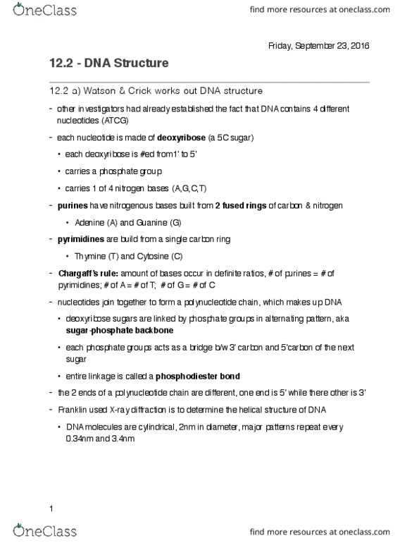 Biology 1001A Chapter Notes - Chapter 12.3-12.4: Base Pair, Phosphodiester Bond, Dna Clamp thumbnail