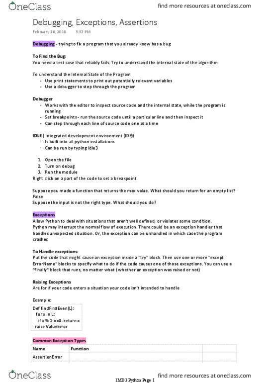 COMPSCI 1MD3 Lecture Notes - Lecture 13: Defensive Programming, Unit Testing thumbnail