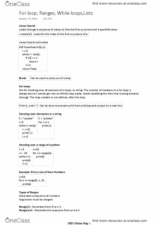 COMPSCI 1MD3 Lecture Notes - Lecture 5: Infinite Loop, For Loop, Type Conversion thumbnail