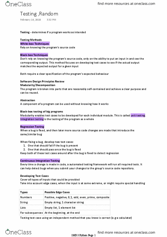 COMPSCI 1MD3 Lecture Notes - Lecture 12: Code Coverage, Empty String, Unit Testing thumbnail