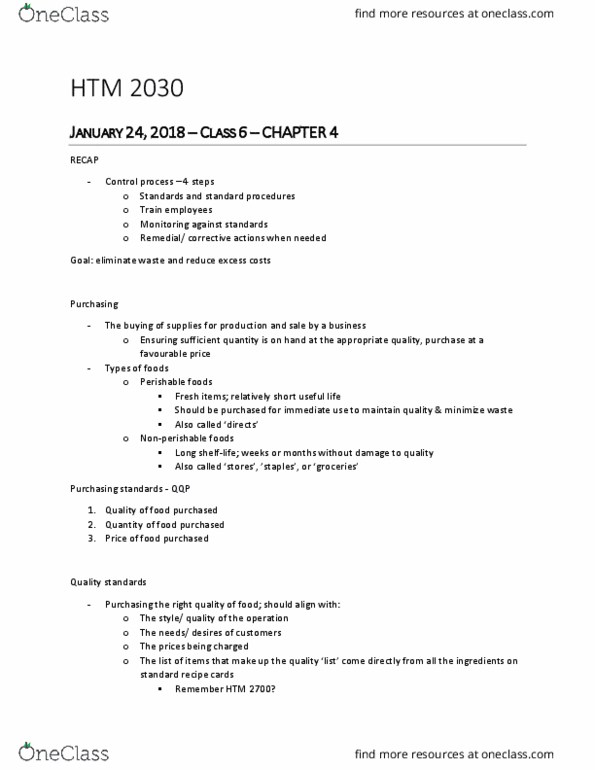 HTM 2030 Chapter Notes - Chapter 4: Purchase Order, Perpetual Inventory thumbnail