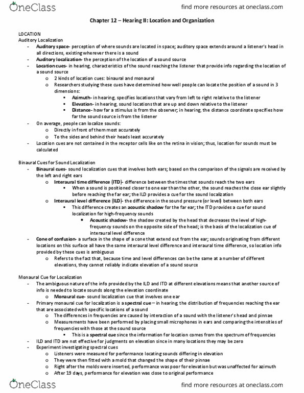 PSYCO367 Chapter Notes - Chapter 12: Acoustic Shadow, Frontal Lobe, Parietal Lobe thumbnail