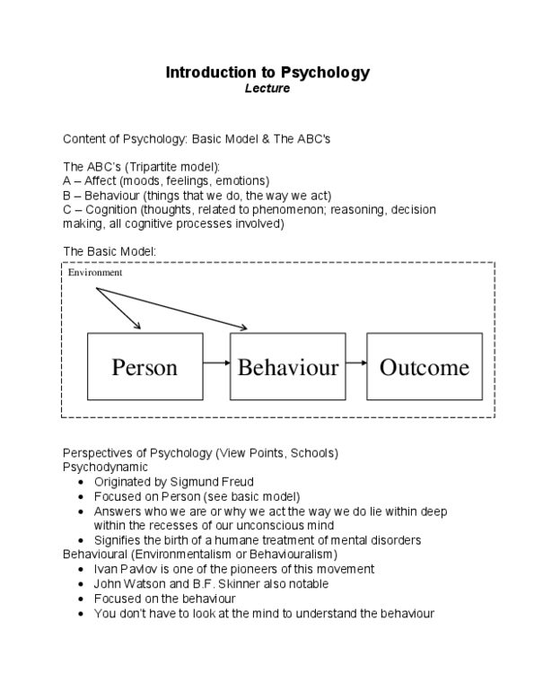 PSYCH101 Lecture : Introduction to Psychology This is the lecture outline, as provided by Dr. Ennis, with my own annotations. thumbnail