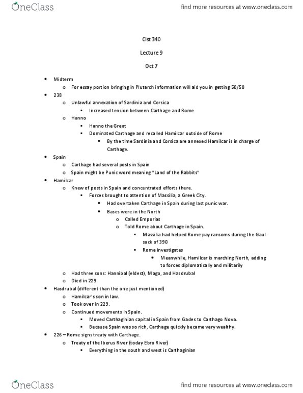 CLST 340 Lecture Notes - Lecture 9: Cisalpine Gaul, Plebeian Council, Feretrius thumbnail