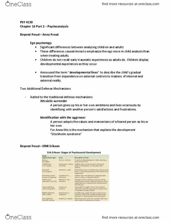 PSY 4130 Lecture Notes - Lecture 16: Extraversion And Introversion, Developmental Lines, Ego Psychology thumbnail