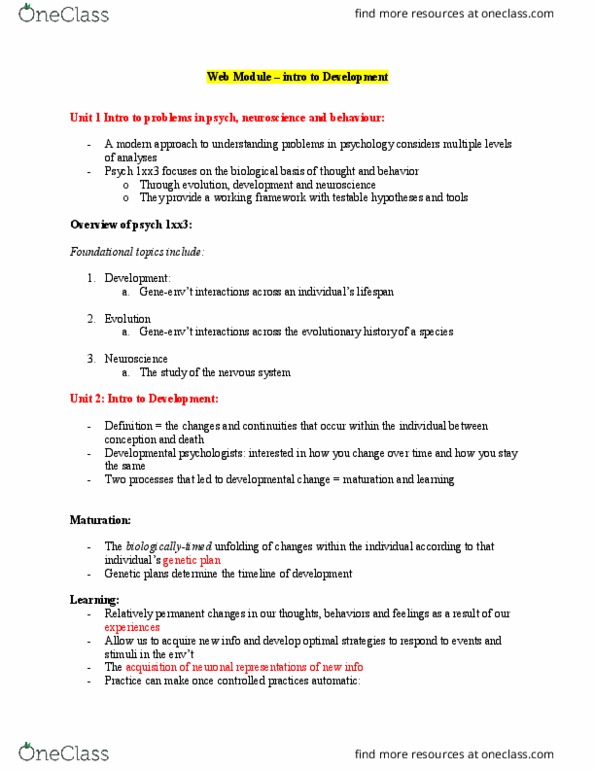 PSYCH 1XX3 Chapter Notes - Chapter Development: Psych, Developmental Psychology, Prenatal Development thumbnail