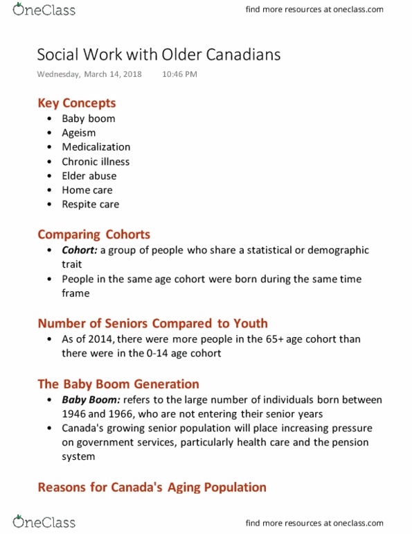 Social Work 1022A/B Lecture Notes - Lecture 6: Canada Pension Plan, Baby Boom, Elder Abuse thumbnail