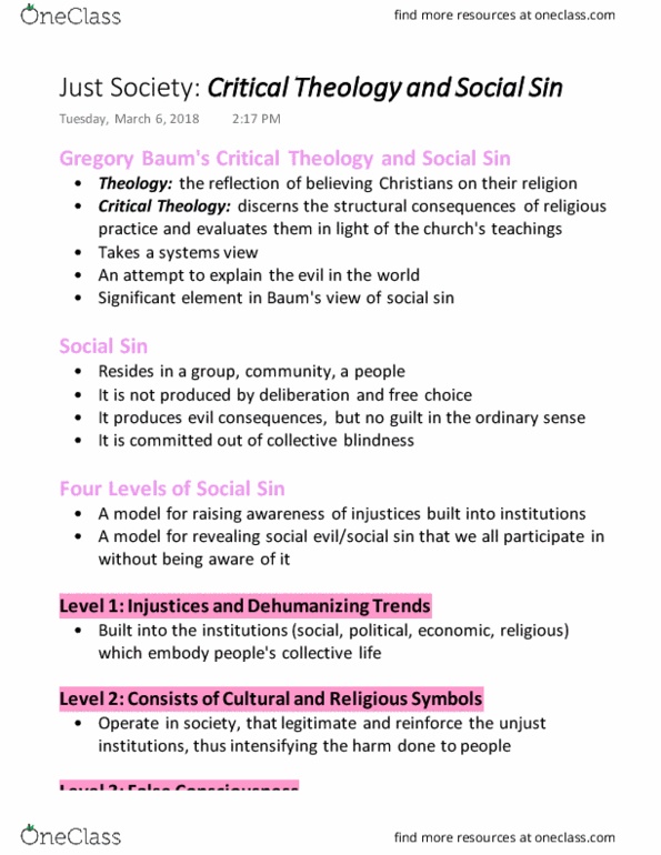 Religious Studies 1022A/B Lecture Notes - Lecture 7: False Consciousness thumbnail