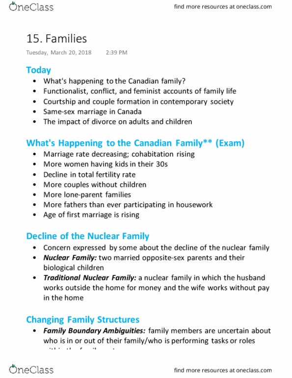 Sociology 1020 Lecture Notes - Lecture 19: Household Division, Nuclear Family, Total Fertility Rate thumbnail