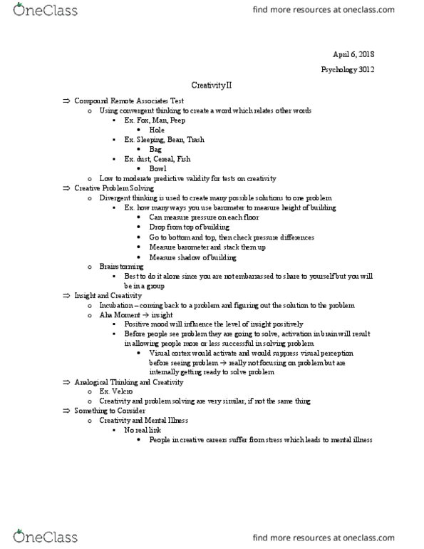 PSYC 3012 Lecture Notes - Lecture 30: Asthma, Barometer, Convergent Thinking thumbnail