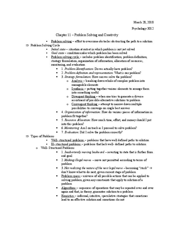 PSYC 3012 Chapter 11: Problem Solving and Creativity thumbnail