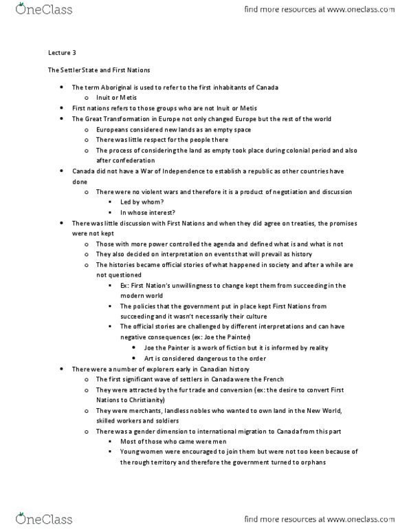 SOSC 1130 Lecture Notes - Chain Migration, Gender Inequality, Eviction thumbnail