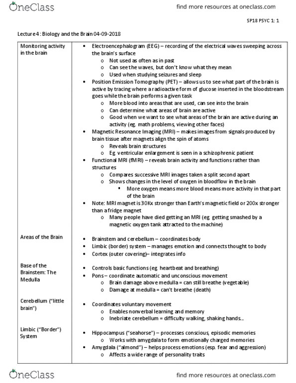 PSYC 1 Lecture Notes - Lecture 4: Episodic Memory, Libido, Schizophrenia thumbnail