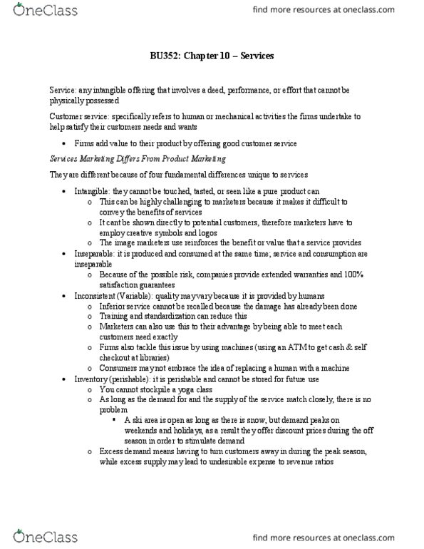 BU352 Lecture Notes - Lecture 10: Empowered, Customer Service, Shortage thumbnail