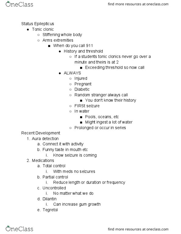 EDUC230 Lecture Notes - Lecture 17: Vagus Nerve, Carbamazepine, Clonus thumbnail