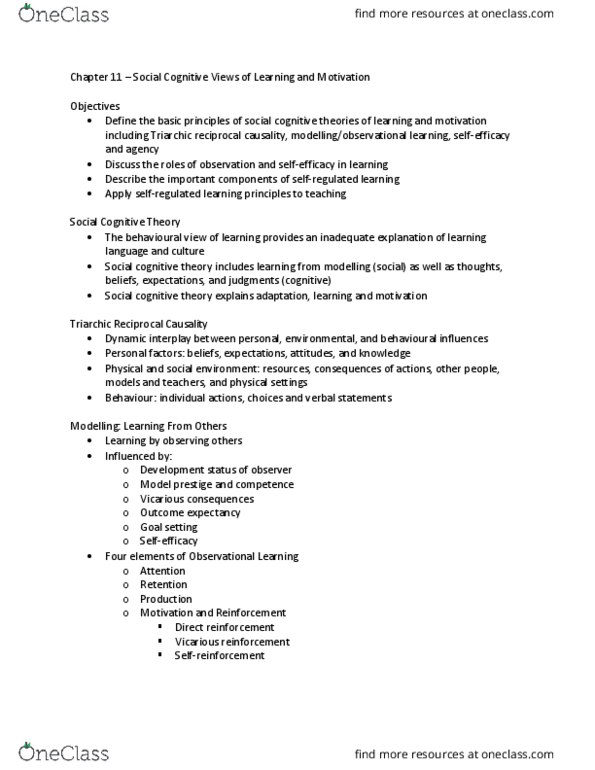 Psychology 2610G Lecture Notes - Lecture 1: Specific Performance, Goal Setting, Observational Learning thumbnail