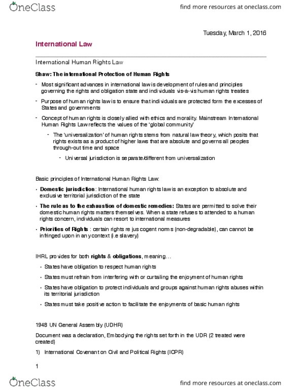 LAWS 2601 Lecture Notes - Lecture 7: Universal Jurisdiction, Universal Declaration Of Human Rights, International Human Rights Law thumbnail