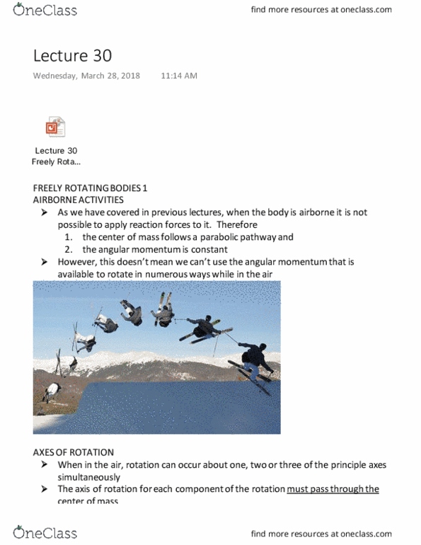 Kinesiology 2241A/B Lecture Notes - Lecture 30: Angular Velocity, Radius, Sagittal Plane thumbnail