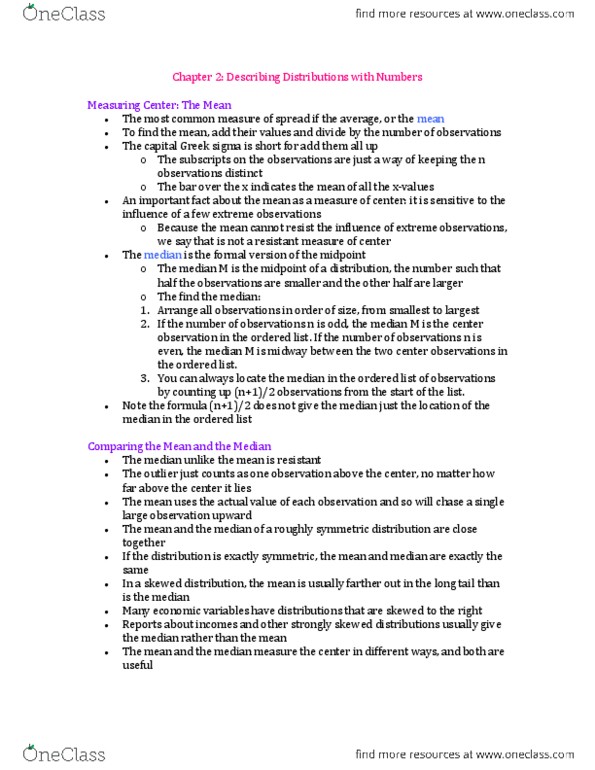 SOAN 3120 Chapter Notes - Chapter 2: Quartile, Box Plot, Standard Deviation thumbnail