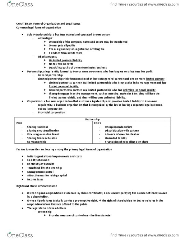 ADMS 3920 Chapter Notes -Legal Personality, Limited Liability, Limited Partnership thumbnail