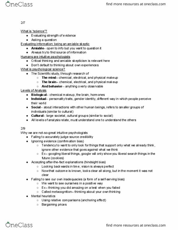 PSYC100 Lecture Notes - Lecture 1: Phineas Gage, Behaviorism, External Validity thumbnail