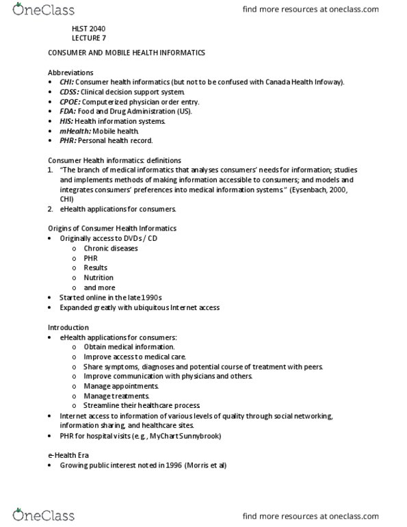 HLST 2040 Lecture Notes - Lecture 7: Bloodwise, Medeu, Arthroplasty thumbnail