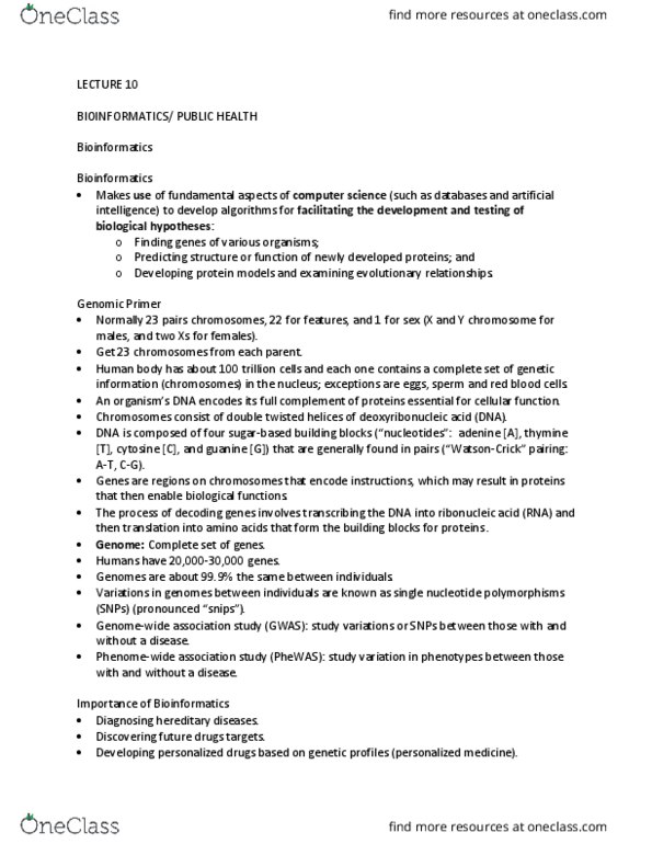 HLST 2040 Lecture Notes - Lecture 10: Y Chromosome, Pharmacogenomics, Systematized Nomenclature Of Medicine thumbnail