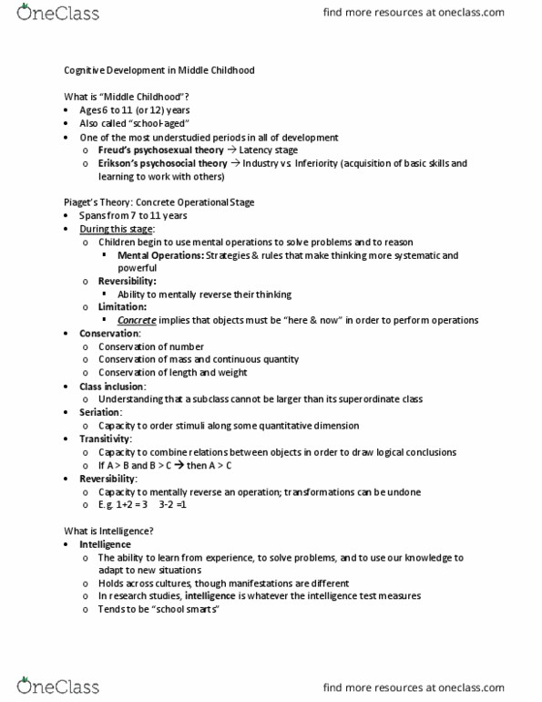 PSYC 2110 Lecture Notes - Lecture 10: Theory Of Multiple Intelligences, Latency Stage, Inductive Reasoning thumbnail