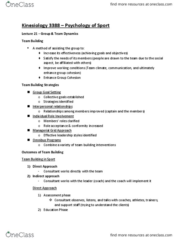 Kinesiology 3388A/B Lecture Notes - Lecture 21: Team Dynamics, Group Dynamics thumbnail