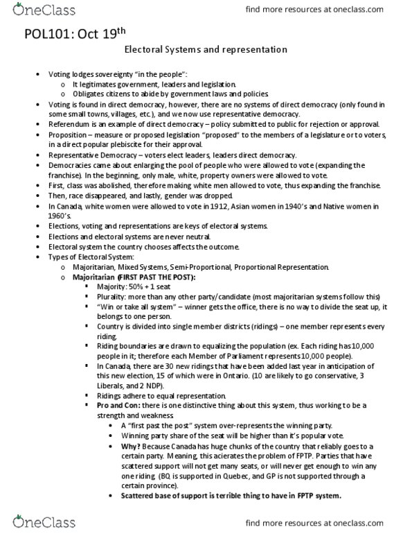 POL101Y1 Lecture Notes - Lecture 5: Direct Democracy, Instant-Runoff Voting, Gerrymandering thumbnail