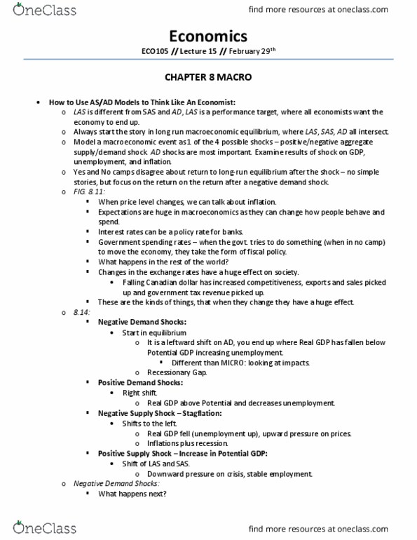 HIS109Y1 Lecture Notes - Lecture 15: Stagflation, Demand Shock, Potential Output thumbnail