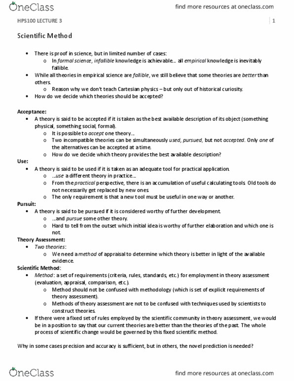 HPS100H1 Lecture Notes - Lecture 3: Scientific Method, Formal Science, Superstring Theory thumbnail