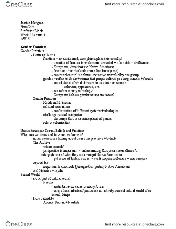 HUMAN 1C Lecture Notes - Lecture 3: Virginity, Monogamy, Promiscuity thumbnail