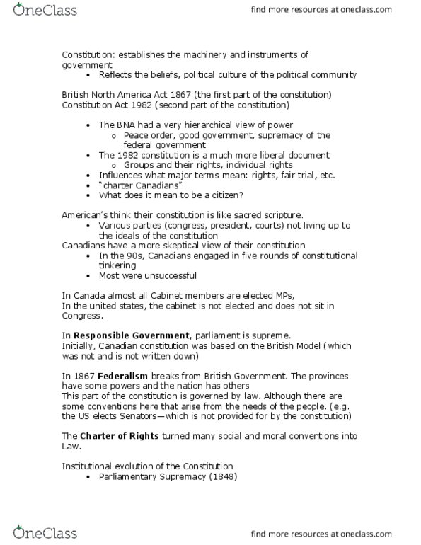 POL214Y1 Lecture Notes - Lecture 2: Patriation Reference, Responsible Government, Parliamentary Sovereignty thumbnail