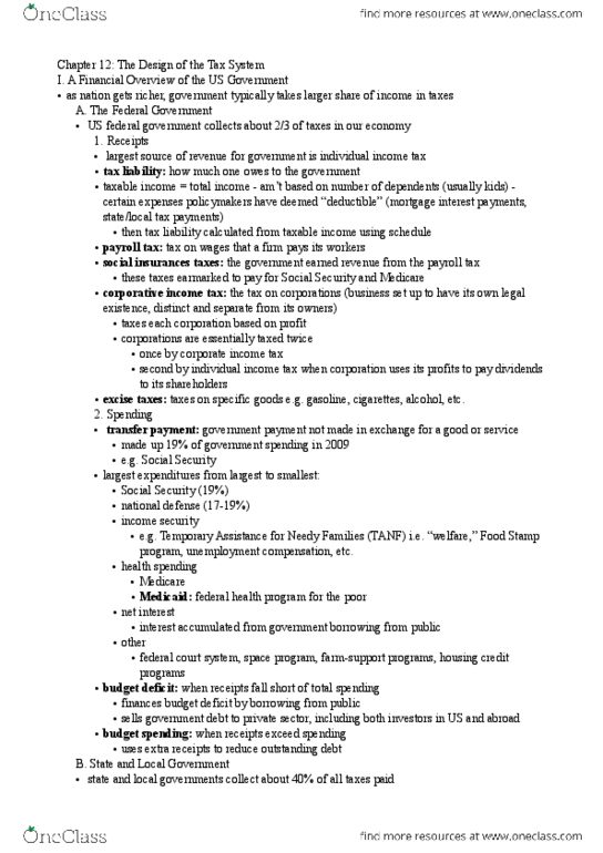 ECON 1 Chapter Notes - Chapter 12: Tax Bracket, Low-Income Housing Tax Credit, Transfer Payment thumbnail