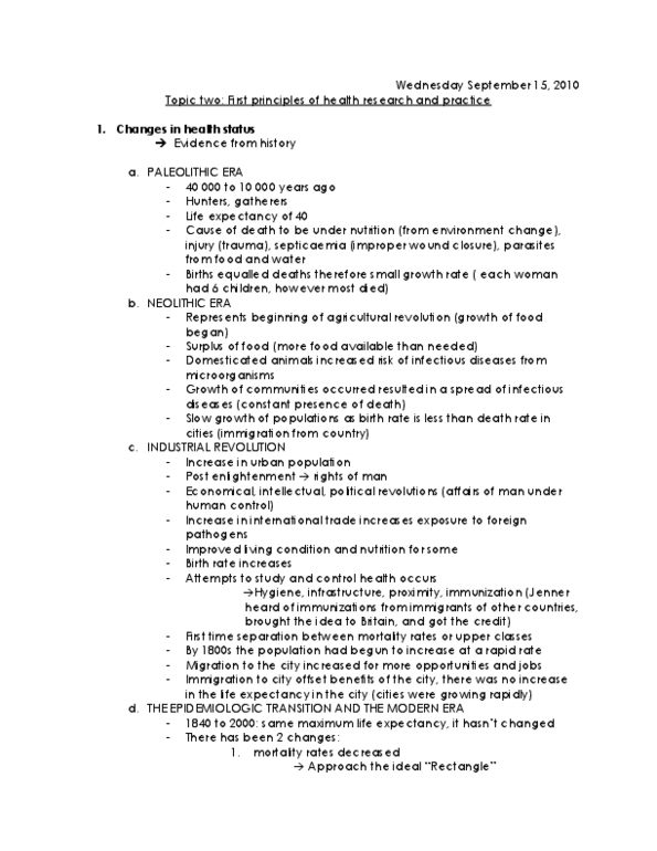 HLTH 101 Lecture : Topic 2 Lecture Notes This includes all the information for the notes in 