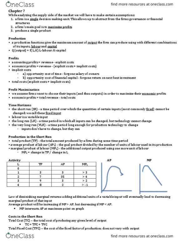 ECO100Y5 Chapter Notes - Chapter 7: Variable Cost, Marginal Product, Opportunity Cost thumbnail