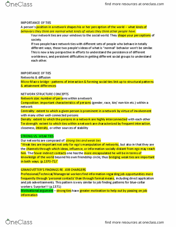 SYG-1000 Lecture Notes - Lecture 13: Centrality thumbnail