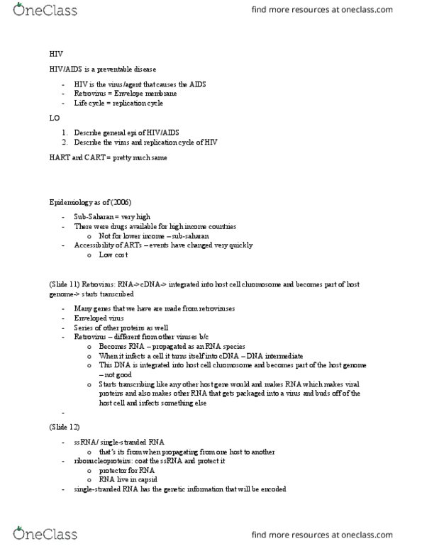 HSCI 212 Lecture Notes - Lecture 10: Chromosome, Retrovirus thumbnail